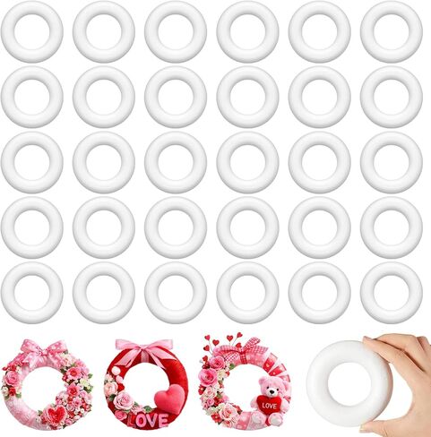 Zeyune 36 Pcs 4 Inch Foam Wreath Form Valentine's Day Small Polystyrene Foam Rings for Crafts Round White Wreath Circles for DIY Wedding Party Holiday Anniversary Door Home Flower Art Supplies in Saudi Arabia