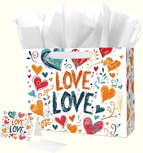 Lyforpyton Valentine's Day Gift Bags - Heart Themed Pattern Bags, Assorted Sizes for Candy, Chocolates, Present, Party Favor, Romantic Holiday Gift Wrapping 12.6" (White) in Kuwait