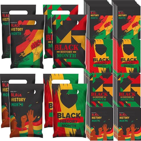 Chivertion 100 Pieces Black History Month Plastic Gift Bags Bulk Black History Month Merchandise Treat Bags Red Yellow Green Party Favors in Saudi Arabia