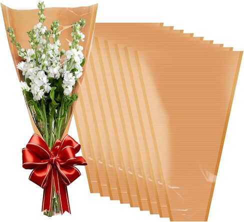 XABMU Flower Bouquet Bags - 50 Pack Kraft & Clear Floral Wrapping Sleeves for Wedding, Graduation, Mother’s Day Gifting & Florist Supplies in Saudi Arabia