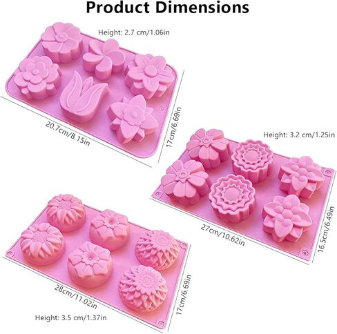 3 Pcs Silicone Soap Molds, 6-Cavity Mold, 18 Different Patterns, Suitable for Homemade Soap, Chocolate, Cake, Bath Ball in Saudi Arabia
