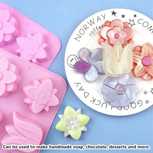 3 Pcs Silicone Soap Molds, 6-Cavity Mold, 18 Different Patterns, Suitable for Homemade Soap, Chocolate, Cake, Bath Ball in Saudi Arabia