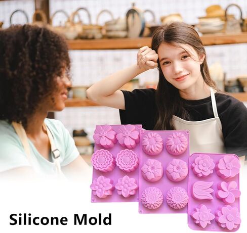 3 Pcs Silicone Soap Molds, 6-Cavity Mold, 18 Different Patterns, Suitable for Homemade Soap, Chocolate, Cake, Bath Ball in Saudi Arabia