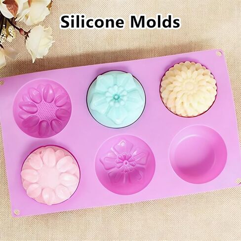 3 Pcs Silicone Soap Molds, 6-Cavity Mold, 18 Different Patterns, Suitable for Homemade Soap, Chocolate, Cake, Bath Ball in Saudi Arabia
