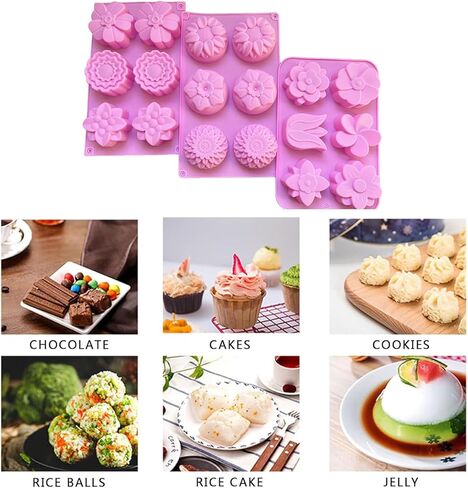 3 Pcs Silicone Soap Molds, 6-Cavity Mold, 18 Different Patterns, Suitable for Homemade Soap, Chocolate, Cake, Bath Ball in Saudi Arabia