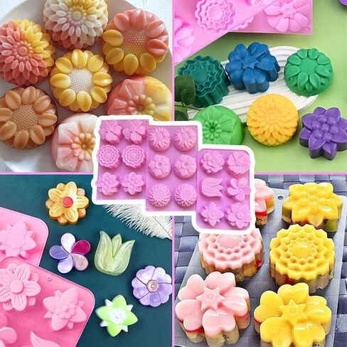 3 Pcs Silicone Soap Molds, 6-Cavity Mold, 18 Different Patterns, Suitable for Homemade Soap, Chocolate, Cake, Bath Ball in Saudi Arabia