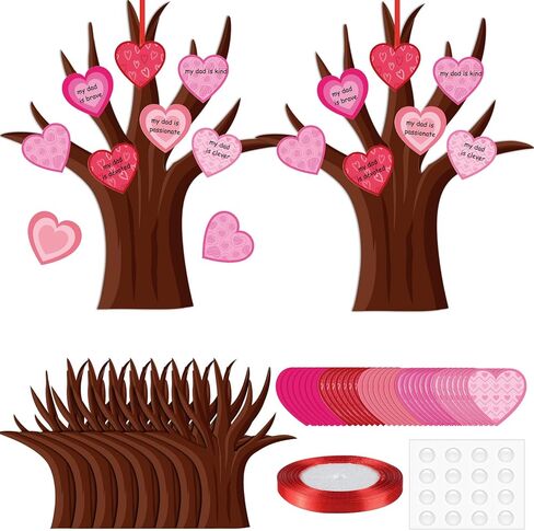 Harloon 48 Sets Valentine Tree of Hearts Craft Kit Make Your Own Bulletin Board Set DIY Valentine Tree with 12 Sheets Glue Point Dots and Ribbon for Kids Home Classroom Party Art Project Decoration in Saudi Arabia