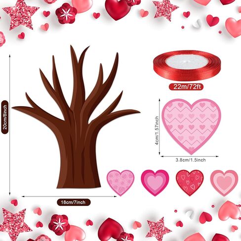 Harloon 48 Sets Valentine Tree of Hearts Craft Kit Make Your Own Bulletin Board Set DIY Valentine Tree with 12 Sheets Glue Point Dots and Ribbon for Kids Home Classroom Party Art Project Decoration in Saudi Arabia