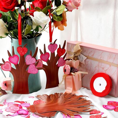 Harloon 48 Sets Valentine Tree of Hearts Craft Kit Make Your Own Bulletin Board Set DIY Valentine Tree with 12 Sheets Glue Point Dots and Ribbon for Kids Home Classroom Party Art Project Decoration in Saudi Arabia