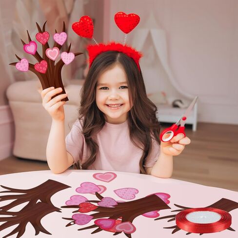 Harloon 48 Sets Valentine Tree of Hearts Craft Kit Make Your Own Bulletin Board Set DIY Valentine Tree with 12 Sheets Glue Point Dots and Ribbon for Kids Home Classroom Party Art Project Decoration in Saudi Arabia