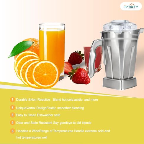 48 oz Stainless Steel Blending Container — BPA-Free, Compatible with Vitamix Models Including 5200, 5000, 6300, VM0103, VM0197, E310, A2500, and Classic/Commercial Series Blenders in Saudi Arabia