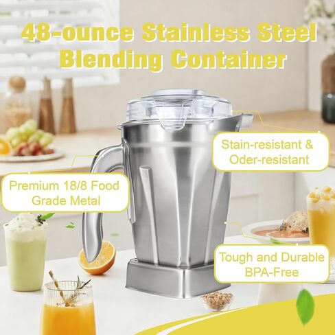 48 oz Stainless Steel Blending Container — BPA-Free, Compatible with Vitamix Models Including 5200, 5000, 6300, VM0103, VM0197, E310, A2500, and Classic/Commercial Series Blenders in Saudi Arabia
