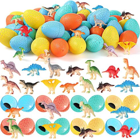 Sumind 48 Sets Easter Dinosaur Eggs Toys with 48 Dinosaur Figures Eggs Basket Stuffers Party Favor for Hunt Game in Saudi Arabia