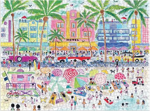 Galison South Beach Miami – 1000 Piece Michael Storrings Jigsaw Puzzle Featuring Beautiful Artwork of South Beach During Summertime in Saudi Arabia