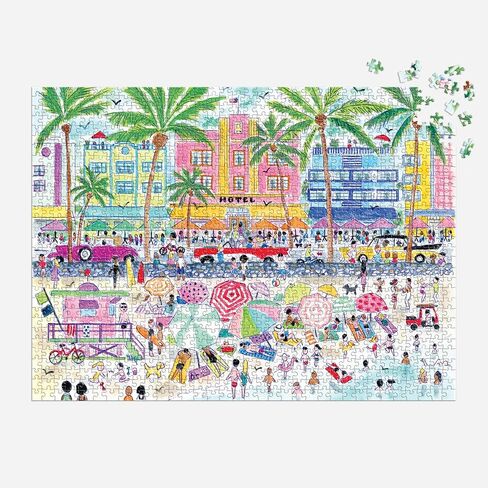 Galison South Beach Miami – 1000 Piece Michael Storrings Jigsaw Puzzle Featuring Beautiful Artwork of South Beach During Summertime in Saudi Arabia