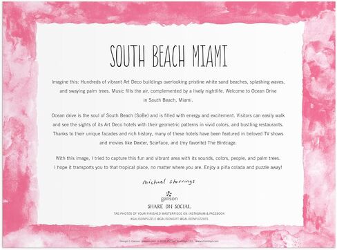 Galison South Beach Miami – 1000 Piece Michael Storrings Jigsaw Puzzle Featuring Beautiful Artwork of South Beach During Summertime in Saudi Arabia