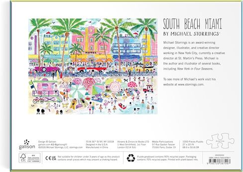 Galison South Beach Miami – 1000 Piece Michael Storrings Jigsaw Puzzle Featuring Beautiful Artwork of South Beach During Summertime in Saudi Arabia