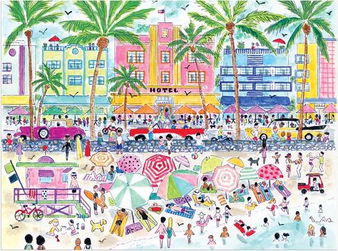 Galison South Beach Miami – 1000 Piece Michael Storrings Jigsaw Puzzle Featuring Beautiful Artwork of South Beach During Summertime in Saudi Arabia