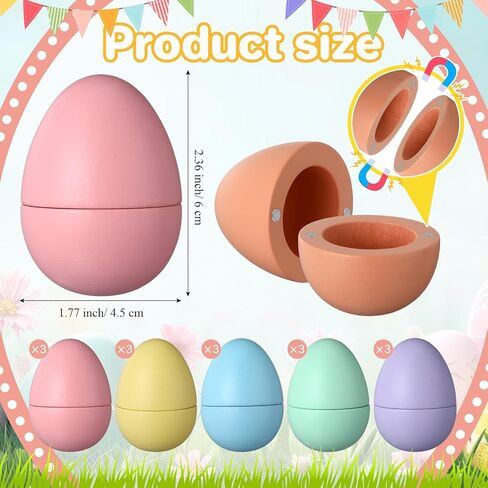 18 Pcs Pastel Fillable Easter Magnetic Wooden Eggs with Boxes, 3" Colorful Fake Egg Set, Reusable Easter Basket Stuffers for Decorative Crafts Spring DIY Displays Decoration Party Supplies in Saudi Arabia