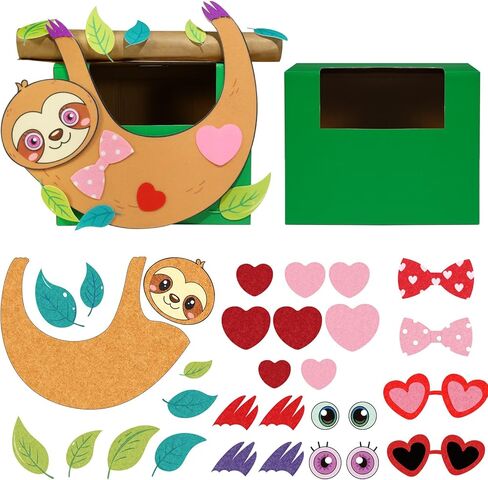 Fjoron Valentines DIY Mailbox for Boys Girls Valentine's Day Card Box Mail Box Crafts School Classroom Gifts Exchange Valentines Party Favors Kits (Sloth Style) in Saudi Arabia