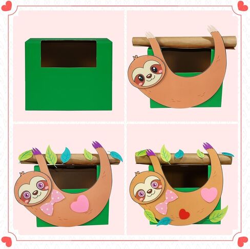 Fjoron Valentines DIY Mailbox for Boys Girls Valentine's Day Card Box Mail Box Crafts School Classroom Gifts Exchange Valentines Party Favors Kits (Sloth Style) in Saudi Arabia