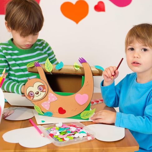 Fjoron Valentines DIY Mailbox for Boys Girls Valentine's Day Card Box Mail Box Crafts School Classroom Gifts Exchange Valentines Party Favors Kits (Sloth Style) in Saudi Arabia