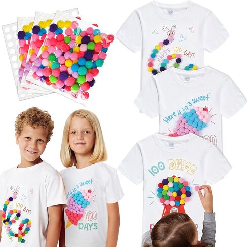 Hoolerry 3 قطع 100 يوم من المدرسة DIY مجموعة قمصان Gumball Machine DIY T قميص مع كرات بوم بومس مزدوجة الجوانب ملصقات منقطة للأطفال DIY Art Creative School 100 يوم حفلة (8/10) كما يظهر in Kuwait