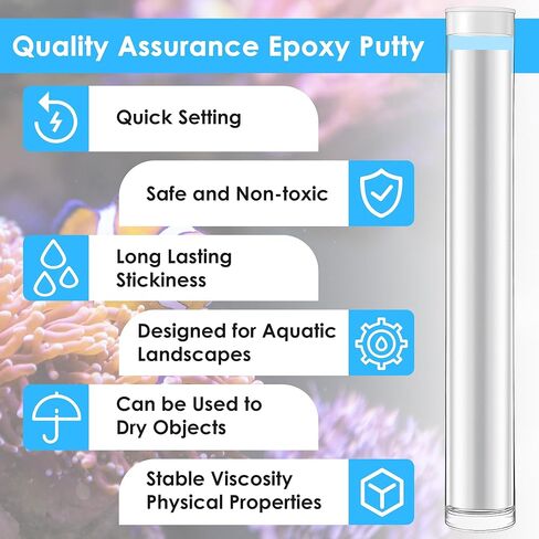معجون إيبوكسي مع قفازات، معجون مرجاني صخري حي للشعاب البحرية، غراء لأحواض السمك آمن على الأسماك، عصا إيبوكسي آمنة للشعاب البيضاء الرمادية أو طحالب نباتية، مرجاني، حجر، خشب مائي، تجفيف سريع in Kuwait
