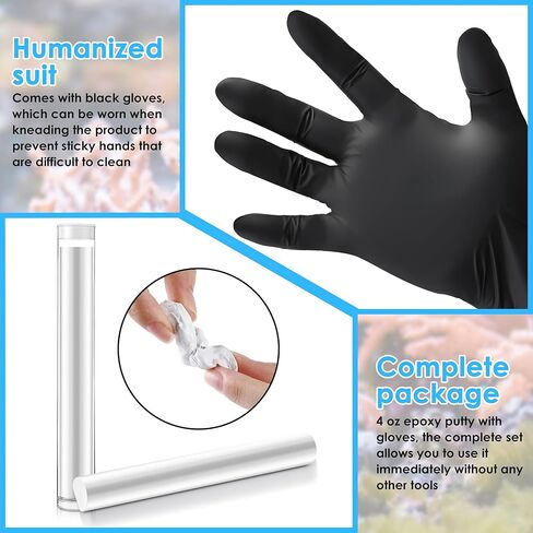 معجون إيبوكسي مع قفازات، معجون مرجاني صخري حي للشعاب البحرية، غراء لأحواض السمك آمن على الأسماك، عصا إيبوكسي آمنة للشعاب البيضاء الرمادية أو طحالب نباتية، مرجاني، حجر، خشب مائي، تجفيف سريع in Kuwait