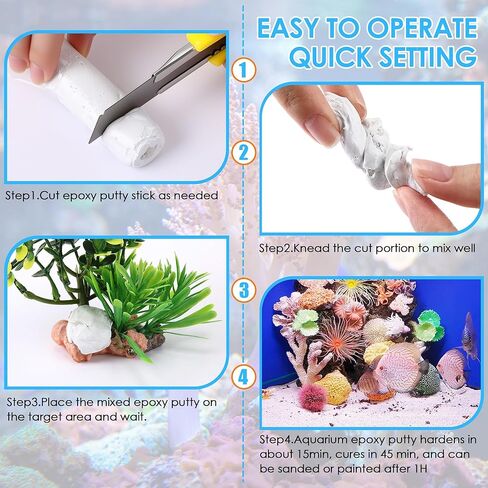 معجون إيبوكسي مع قفازات، معجون مرجاني صخري حي للشعاب البحرية، غراء لأحواض السمك آمن على الأسماك، عصا إيبوكسي آمنة للشعاب البيضاء الرمادية أو طحالب نباتية، مرجاني، حجر، خشب مائي، تجفيف سريع in Kuwait