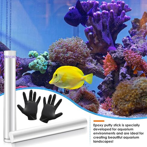 معجون إيبوكسي مع قفازات، معجون مرجاني صخري حي للشعاب البحرية، غراء لأحواض السمك آمن على الأسماك، عصا إيبوكسي آمنة للشعاب البيضاء الرمادية أو طحالب نباتية، مرجاني، حجر، خشب مائي، تجفيف سريع in Kuwait