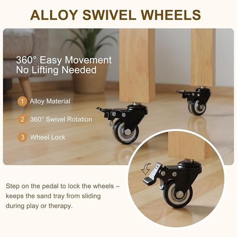 Wooden SandTray Combo – Includes a Protective Lid, a Wooden Stand, and Lockable Wheels | Ideal for Therapy Offices, Classrooms, and Home Use in Saudi Arabia