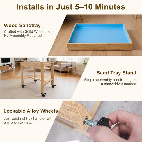 Wooden SandTray Combo – Includes a Protective Lid, a Wooden Stand, and Lockable Wheels | Ideal for Therapy Offices, Classrooms, and Home Use in Saudi Arabia