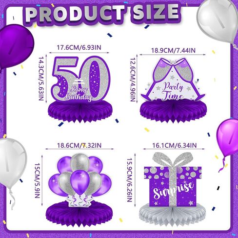 Ferraycle 8 قطع زينة عيد الميلاد الخمسين على شكل قرص العسل للنساء والرجال الأرجواني الفضي العتيق لتزيين طاولات حفلات أعياد الميلاد الخمسين على شكل قرص العسل لتزيين هدايا الذكرى السنوية in Kuwait