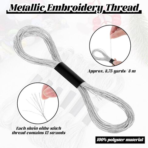 6 Skeins Embroidery Thread, Glitter Metallic Silver Embroidery Floss Friendship Bracelet String, Polyester Cross-Stitch Threads Friendship Bracelet String for Sew Making Yarn Accessories Craft Strings in Saudi Arabia