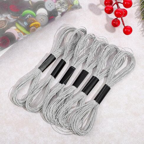 6 Skeins Embroidery Thread, Glitter Metallic Silver Embroidery Floss Friendship Bracelet String, Polyester Cross-Stitch Threads Friendship Bracelet String for Sew Making Yarn Accessories Craft Strings in Saudi Arabia