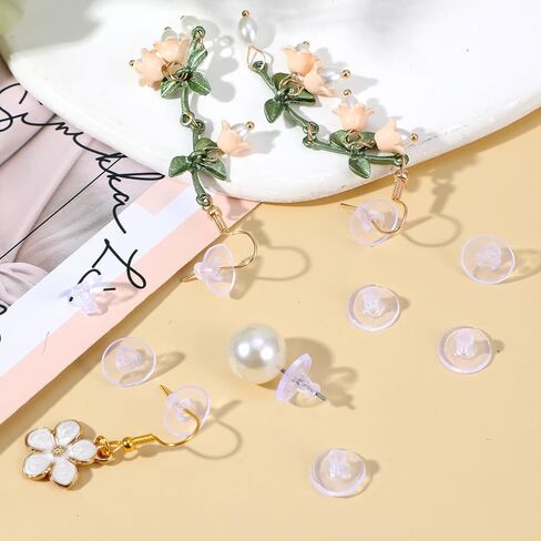 300pcs Earring Backs Flat, Silicone Earring Backings,Clear Rubber Earrings Backs Replacements, Soft Clutch Ear Locking with Pad, Universal Earrings Safety Back Stoppers in Saudi Arabia