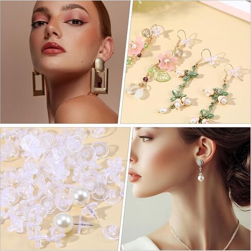 300pcs Earring Backs Flat, Silicone Earring Backings,Clear Rubber Earrings Backs Replacements, Soft Clutch Ear Locking with Pad, Universal Earrings Safety Back Stoppers in Saudi Arabia