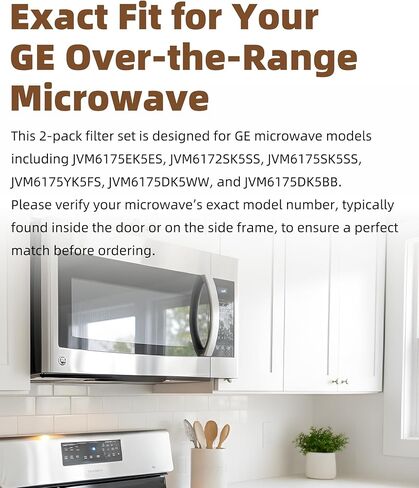 2-Pack Microwave Charcoal Grease Filter for GE Models JVM6175EK5ES, JVM6172SK5SS, JVM6175SK5SS, JVM6175YK5FS, JVM6175DK5WW, JVM6175DK5BB – Odor Elimination & Air Filtration (Black 2X Charcoal Filter) in Saudi Arabia