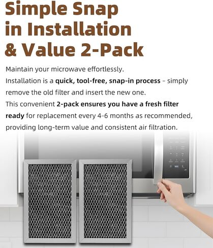 2-Pack Microwave Charcoal Grease Filter for GE Models JVM6175EK5ES, JVM6172SK5SS, JVM6175SK5SS, JVM6175YK5FS, JVM6175DK5WW, JVM6175DK5BB – Odor Elimination & Air Filtration (Black 2X Charcoal Filter) in Saudi Arabia