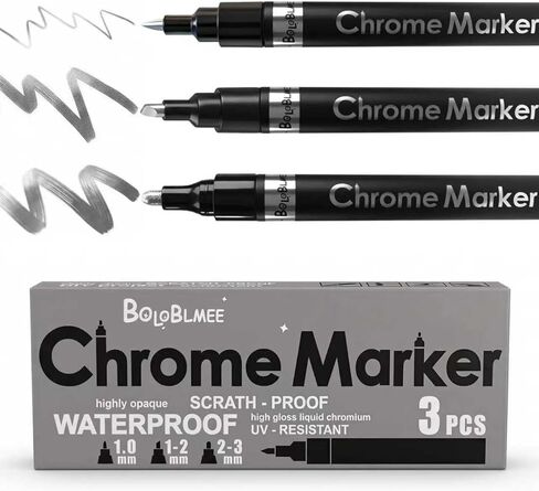 3Pcs Silver Liquid Chrome Markers, Mirror Chrome Paint Pens Permanent Metallic High Gloss for Plastic Metal Glass Resin Car Wheel, DIY Model Touch Up & Repair Kit, Jewelry Art Crafts in Saudi Arabia