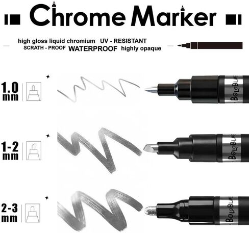 3Pcs Silver Liquid Chrome Markers, Mirror Chrome Paint Pens Permanent Metallic High Gloss for Plastic Metal Glass Resin Car Wheel, DIY Model Touch Up & Repair Kit, Jewelry Art Crafts in Saudi Arabia