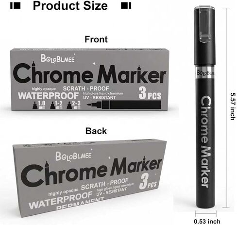 3Pcs Silver Liquid Chrome Markers, Mirror Chrome Paint Pens Permanent Metallic High Gloss for Plastic Metal Glass Resin Car Wheel, DIY Model Touch Up & Repair Kit, Jewelry Art Crafts in Saudi Arabia