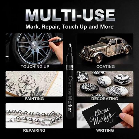 3Pcs Silver Liquid Chrome Markers, Mirror Chrome Paint Pens Permanent Metallic High Gloss for Plastic Metal Glass Resin Car Wheel, DIY Model Touch Up & Repair Kit, Jewelry Art Crafts in Saudi Arabia