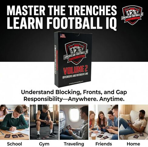 American Football Training Flashcards – Volume 2: Offensive & Defensive Line | Blocking Schemes, Protections, Fronts & Gap Responsibility | Coaching, Player & Fan Study Tool in Saudi Arabia