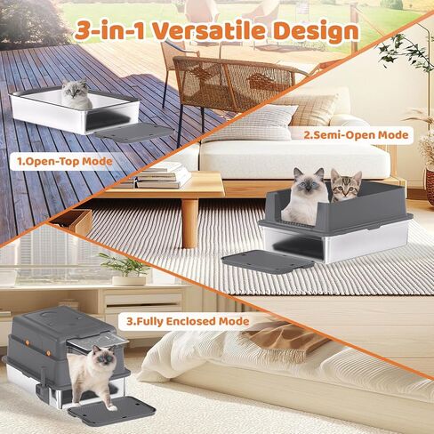 صندوق فضلات القطط Homegroove XXXL من الفولاذ المقاوم للصدأ مع غطاء، صندوق فضلات القطط الكبير جدًا مقاس 28 × 20 × 18 بوصة مع مغرفة فضلات ودواسة، وعاء فضلات القطط المعدني المغلق للقطط الكبيرة والمتعددة، مضاد للتسرب (رمادي) in Kuwait