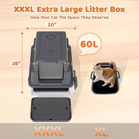 صندوق فضلات القطط Homegroove XXXL من الفولاذ المقاوم للصدأ مع غطاء، صندوق فضلات القطط الكبير جدًا مقاس 28 × 20 × 18 بوصة مع مغرفة فضلات ودواسة، وعاء فضلات القطط المعدني المغلق للقطط الكبيرة والمتعددة، مضاد للتسرب (رمادي) in Kuwait