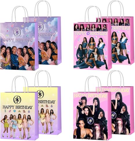 xituodai 16Pcs Birthday Party Decorations Goodie Bags Double Side Fashion Singer Theme Colorful Paper Candy Bags with Handle for Happy Birthday Party Supplies in Saudi Arabia