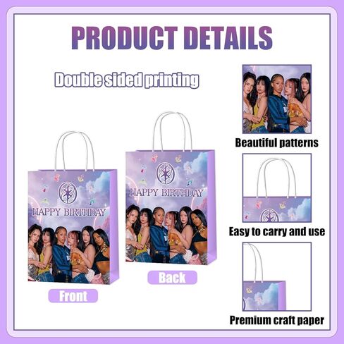 xituodai 16Pcs Birthday Party Decorations Goodie Bags Double Side Fashion Singer Theme Colorful Paper Candy Bags with Handle for Happy Birthday Party Supplies in Saudi Arabia