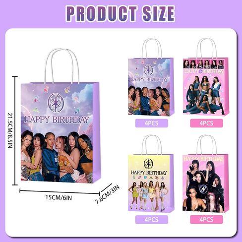 xituodai 16Pcs Birthday Party Decorations Goodie Bags Double Side Fashion Singer Theme Colorful Paper Candy Bags with Handle for Happy Birthday Party Supplies in Saudi Arabia